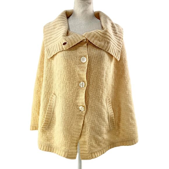 Vintage Talbots Ivory Wool Caplet Basketweave Knit Poncho Heritage - Picture 9 of 10